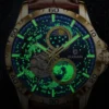 GLENAW Rotating Earth Double Second Hand WristWatch Men Automatic Mechanical Watch Starry Sky Stainless Steel Leather Watchband 5
