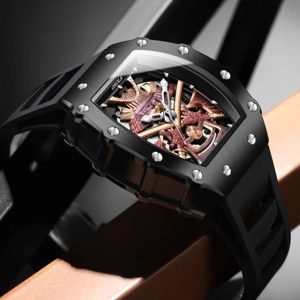 ONOLA Automatic Movement Mechanical Watches for Men Fashion Black-warrior Hollow High Quality Waterproof Mens Watch Reloj Hombre 2
