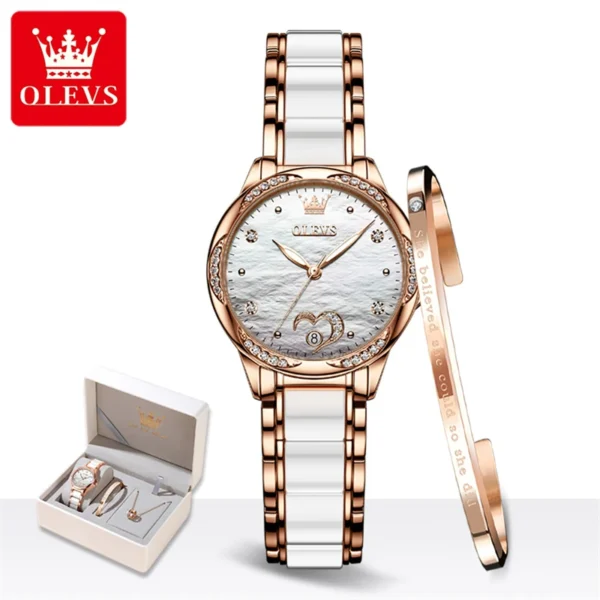 OLEVS Top Brand Luxury Ceramic Mechanical Watch for Women Fashion Diamond Bracelet and Necklace Set Automatic Watch for Women 2
