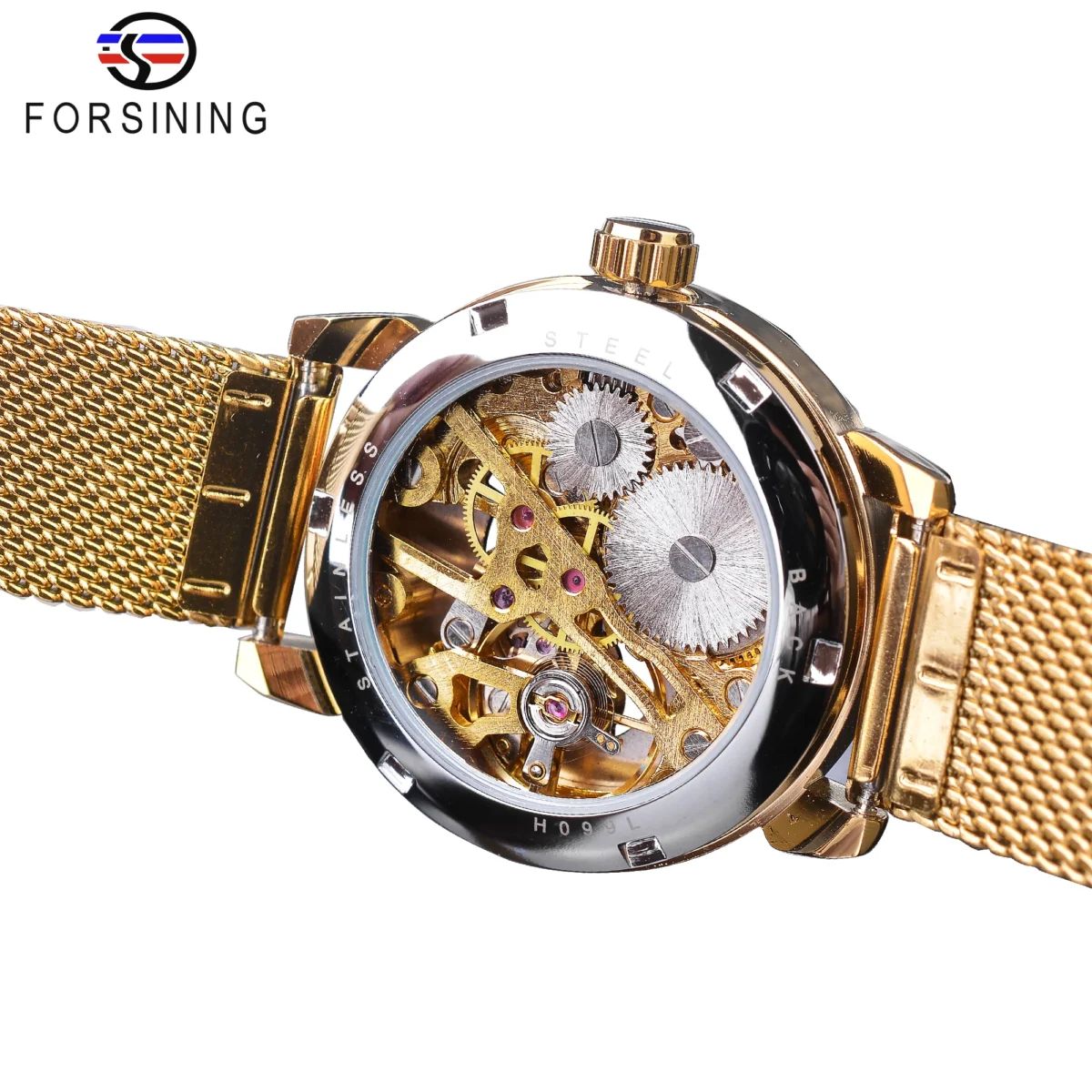 Forsining Fashion Women's Luxury  Golden Mechanical  Watch Roman Numerals Transparent Skeleton Watches Stainless Steel Clock 4
