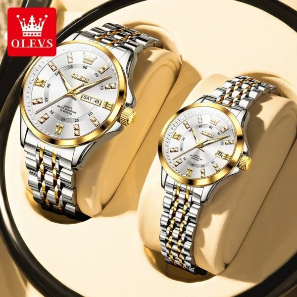 OLEVS Original Certification Brand Couple Watch Waterproof Fashion Luxury Quartz Watch for Men's and Women‘s Luminous Date Watch 1