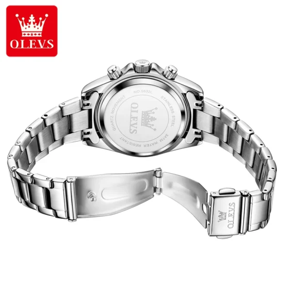 OLEVS Original Brand Women's Watches Classic Three Eyed Dial Date Luminous Chronograph Stainless Steel Waterproof Quartz Watch 2