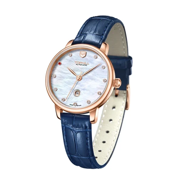 2024 New TOPHILL Women's Mechanical Watch 5Bar Waterproof Calendar Automatic Movement Watch for Women Leather Strap 1