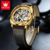 OLEVS Men's Watches Top Brand Hollow Out Automatic Mechanical Wristwatch Waterproof Luminous Leather Strap Watch for Man Fashion 3