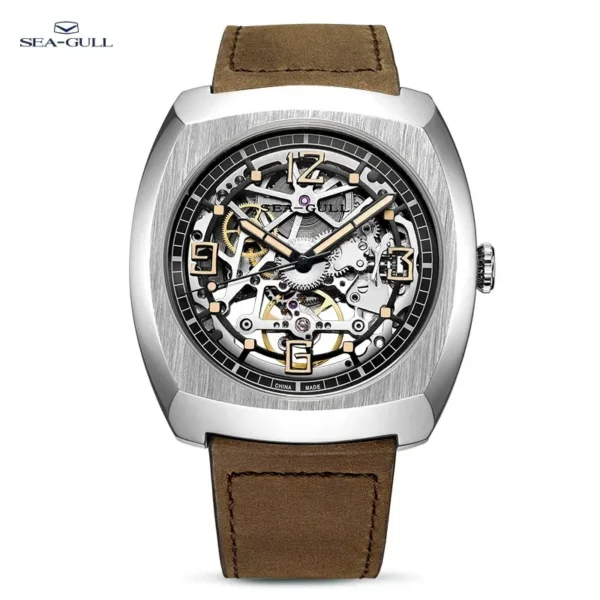 2025 Seagull Luminous Tonneau Shaped Watch For Men Automatic Mechanical Wristwatches Waterproof Skeleton Dial 849.27.6094 1