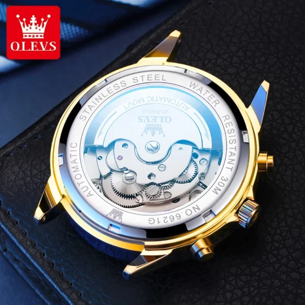 OLEVS Luxury Fashion Skeleton Men Watches Gold Stainless steel Moon Phase Automatic Mechanical Watch Luminous Waterproof Watch 2