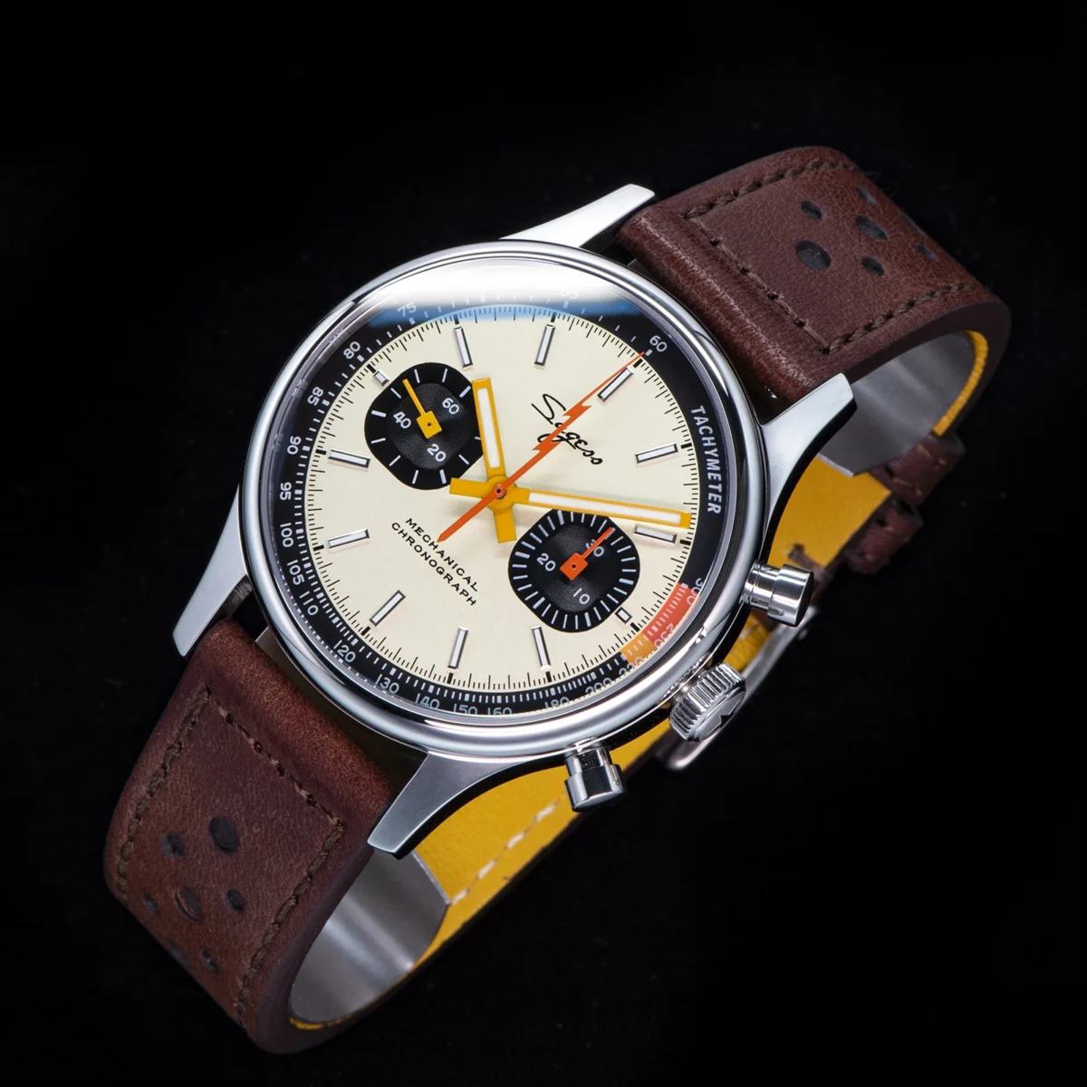 Sugess Watch of Men Chronograph Mechanical Wristwatches with Seagull ST19 Swanneck Movement Pilot Sapphire Crystal Racing V2 New 5