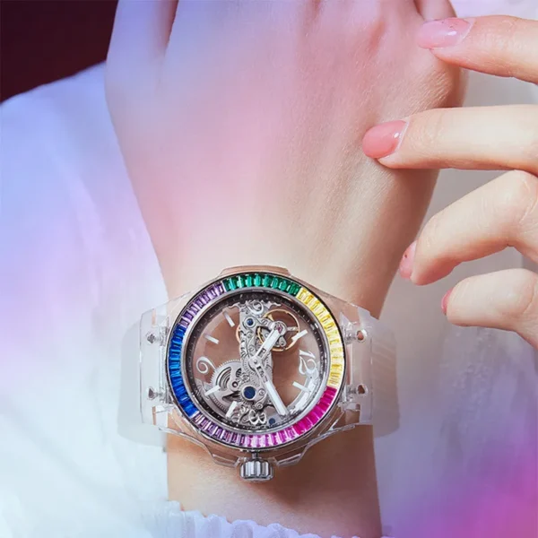 Luxury Mechanical Women Watch Transparent Case Skeleton Elegant Silicone Strap Waterproof Ladies Wristwatch Girls Dress Watch 1