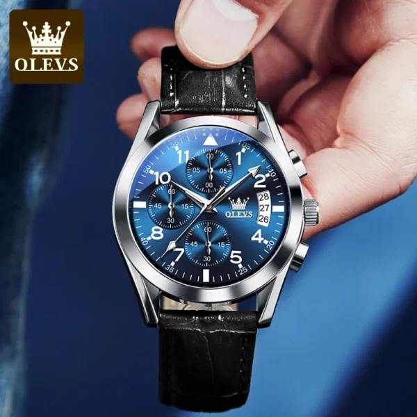 OLEVS 2878 Men Watch Brand Luxury Quartz Watch Business Leather Strap Waterproof Luminous Leisure Sports Men Watch Reloj Hombre 2