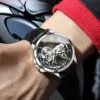 OLEVS Men's Watches Automatic Mechanical Watches Waterproof Leather Strap Top Luxury Men Wristwatch Luminous Gift Box Watch Men 3