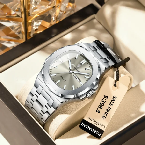 POEDAGAR Luxury Military Man Watch Square Waterproof Luminous Date Week Men Watch Stainless Steel Quartz Men's Watches Reloj+box 2