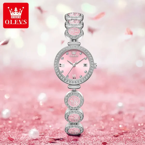 OLEVS Fashion Brand Women's Watches Lucky Word for Good Luck Quartz Watch Waterproof Diamond Luxury Calendar Original Wristwatch 2