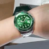 Luxury Men Fashion Watch Silver Stainless Steel Band Waterproof Casual Calendar Quartz Watch Green Business Wristwatch 4