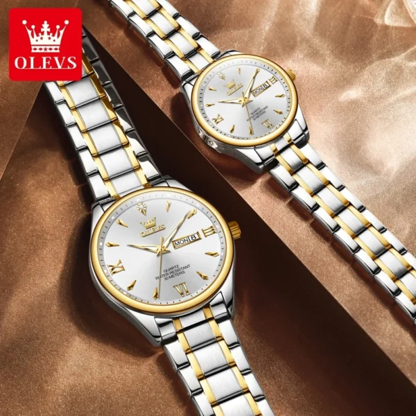 OLEVS Top Brand Couple watch Calendar Waterproof Luminous Quartz Watch for Men's and Lady's Original Fashion Lover's Watches 2
