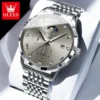OLEVS Top Brand Men's Watches Business Fashion Original Quartz Watch for Man Grey Dial Moon Phase Date Chronograph Waterproof 1