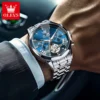 OLEVS Skeleton Men's Watches Date Prism Mirror Automatic Mechanical Watch for Man Waterproof Butterfly Buckle Brand Wristwatch 3