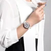 RUIMAS 6776 Women Automatic Mechanical Watches Fashion Elegant Flower Diamond Silvery White Leather Strap Wristwatch for Ladies 2