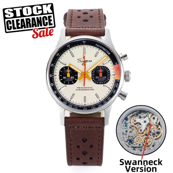 Sugess Watch of Men Chronograph Mechanical Wristwatches with Seagull ST19 Swanneck Movement Pilot Sapphire Crystal Racing V2 New 1