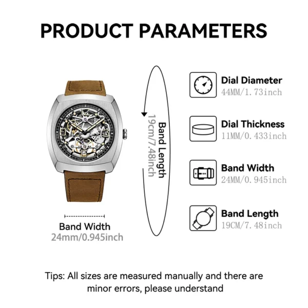 2025 Seagull Luminous Tonneau Shaped Watch For Men Automatic Mechanical Wristwatches Waterproof Skeleton Dial 849.27.6094 2