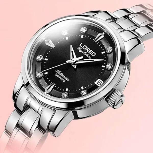 LOREO Brand Fashion Women Mechanical Watch High Quality Stainless Steel Waterproof Calendar Automatic Watches Relogio Feminino 2