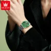 OLEVS Original Brand Women's Watches Classic Three Eyed Dial Date Luminous Chronograph Stainless Steel Waterproof Quartz Watch 3