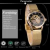 Forsining Fashion Women's Luxury  Golden Mechanical  Watch Roman Numerals Transparent Skeleton Watches Stainless Steel Clock 3