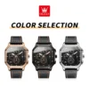 OLEVS 9950 Mens Watch Original Top Brand Square Quartz Wristwatch Waterproof Leather Strap Sport Clock Male Reloj Watch For Men 6