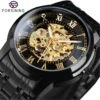 Forsining 349 Luxury Fashion Skeleton Hollow Mechanical Stainless Steel Men Clock Business Wristwatch 1