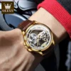 OLEVS Brand Men's Watches Skeleton Automatic Mechanical Wristwatch Waterproof Luminous Leather Strap Fashion Watch for Man Trend 3
