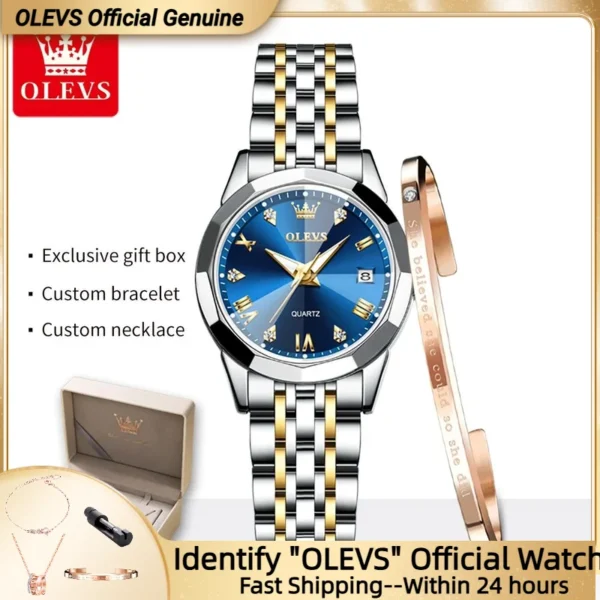 OLEVS 9931 Quartz Women Watch Original Stainless Steel Dual Calendar Luxury Top Brand Waterproof Ladies Watches Jewelry Set Hot 1