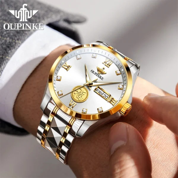 OUPINKE 3305 Luxury Brand Men's Watches The Character Fu Contains Real Gold Automatic Mechanical Watch Waterproof Luminous Date 1