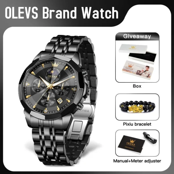 OLEVS 3673 Mens Watch Business Brand Quartz Watches Multifunctional Chronograph Waterproof Moon Phase Watch Mens Gifts Original 2