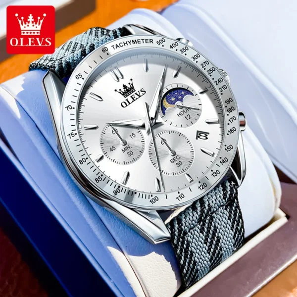 OLESV Original Brand Fashion Men's Quartz Watches Nylon Strap Moon Phase Chronograph Male Watch Calendar Trendy Authentic Watch 1