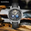 SEAKOSS Men's Mechanical Watch Automatic Movement Clock Male 3D Dual Earth Rotating Waterproof Pilots 1963 Flywheel Wristwatches 1