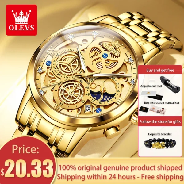 OLEVS Original Brand Luxury Men's watches Fashion High Grade Quartz Watch New Concept Design Stainless Steel Strap Wristwatch 1