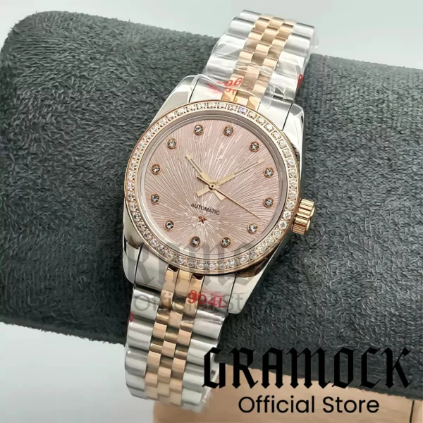 Gramock 31mm Luxury Lady's NH05 Automatic Wristwatch De Ville Diamond Star Dial Two Tone Rose Gold Watch Case Women's Watches 1