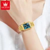 OELVS New Luxury Lady's Watches Elegant Gold Rectangular Dial Quartz Watch Diamond Bracelet Gift Box Set Original Female Watch 4