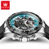 OLEVS 6713 Brand Fashion Skeleton Men's Watches Waterproof Automatic Mechanical Watch Moon Phase Luminous Original Wristwatch 4