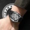 MEGIR Black Silicone Bracelet Men's Mechanical Watch Luxury Automatic Movement Skeleton Men Wristwatch Luminous Hands Watches 2