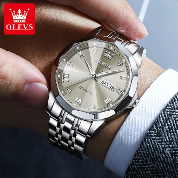 OLEVS Men's Watches Causal Fashion Original Quartz Watch for Man Waterproof Stainless Steel Luminous Date Week Trend Dress Reloj 2