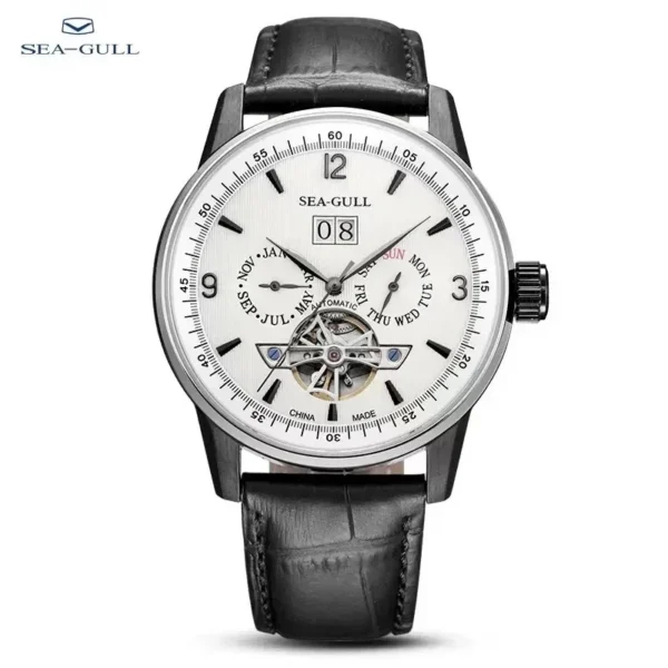 Seagull Men Automatic Watch Fashion Hollow Flywheel Mechanical Wristwatch Multi-function calendar week month Waterproof Clock 1