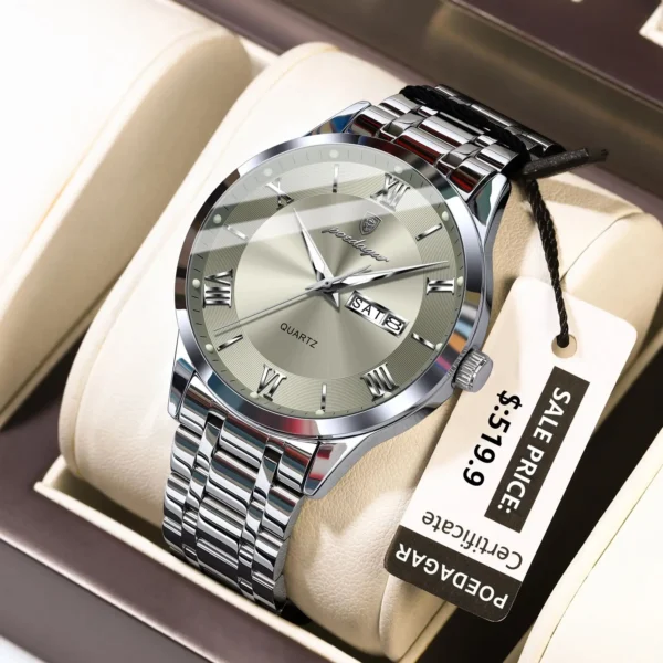 POEDAGAR Luxury Fashion Men Clock Waterproof Luminous Week Date Sports Man Wristwatch Stainless Steel Men's Quartz Watches Reloj 2