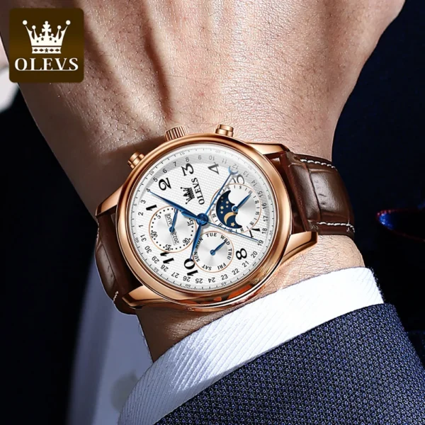 OLEVS Men's Watches Luxury Business Original Automatic Mechanical Wristwatch Seven Hands Complete Calendar Moon Phase Week Reloj 2