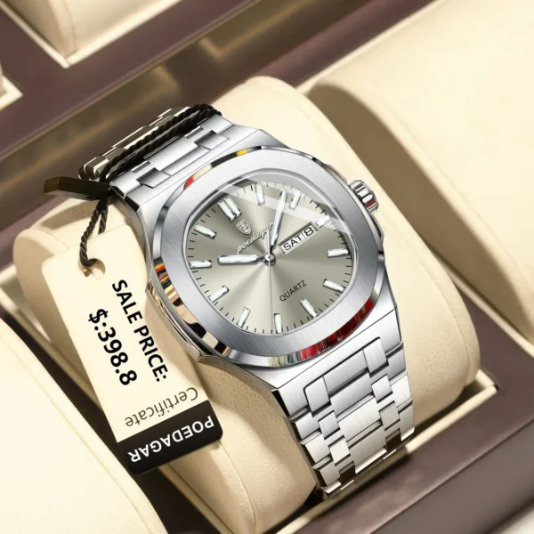 POEDAGAR Luxury Military Man Watch Square Waterproof Luminous Date Week Men Watch Stainless Steel Quartz Men's Watches Reloj+box 1