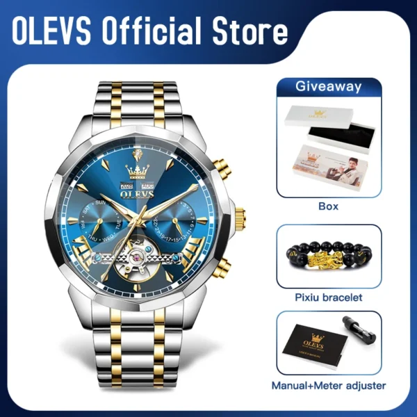 OLEVS 6619 Mens Watch Original Brand Tourbillon Automatic Mechanical Watch Waterproof Watch For Men Dual Calendar Watch Gifts 2