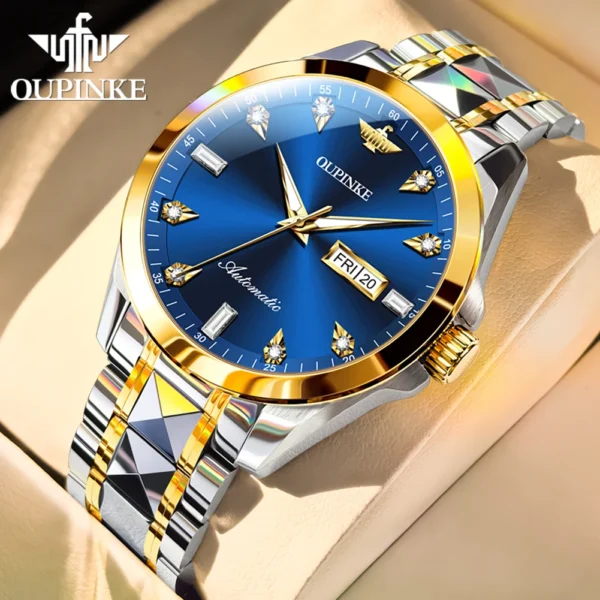 OUPINKE Tungsten Steel Men's Watches Scenic Spot style Automatic Mechanical Watch Dual Calendar Sapphire 50m Waterproof Watch 1