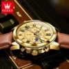 OLEVS 3632 High end Elegant Men's Watch Leather Strap Waterproof Moon Phase Chronograph Original Quartz Wristwatch Luxury Watch 4