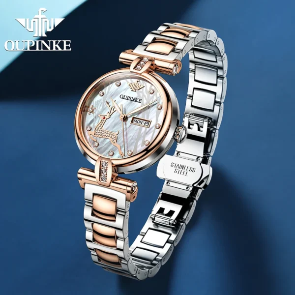 OUPINKE A3180 Women Watch Luxury Brand Automatic Mechanical Watch Tungsten Steel Watchstrap Waterproof Day-Date Watch With Box 2