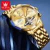 OLEVS Luxury Fashion Skeleton Men Watches Gold Stainless steel Moon Phase Automatic Mechanical Watch Luminous Waterproof Watch 4