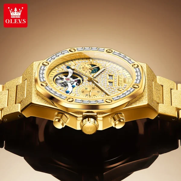 OLEVS 9805 High end Men Watches  Waterproof Moon Phase Diamond Dial Fashion Luxury Mechanical Watch Skeleton Original Wristwatch 2